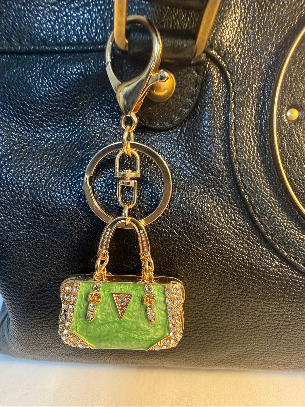 Gold-Tone Key & Card Holder Charm with Green Enamel Purse